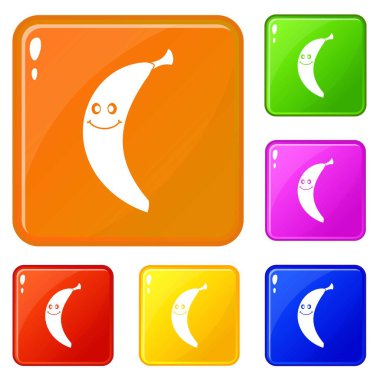 Gülümseyen muz simgeler vektör renk ayarlamak