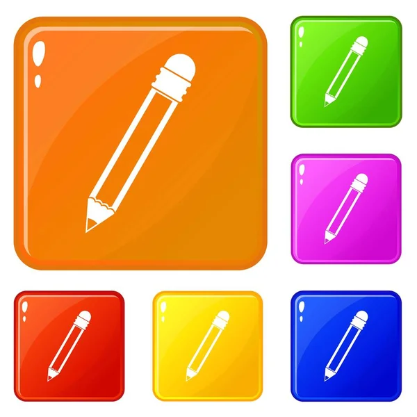 Pencil with eraser icons set vector color — Stock Vector
