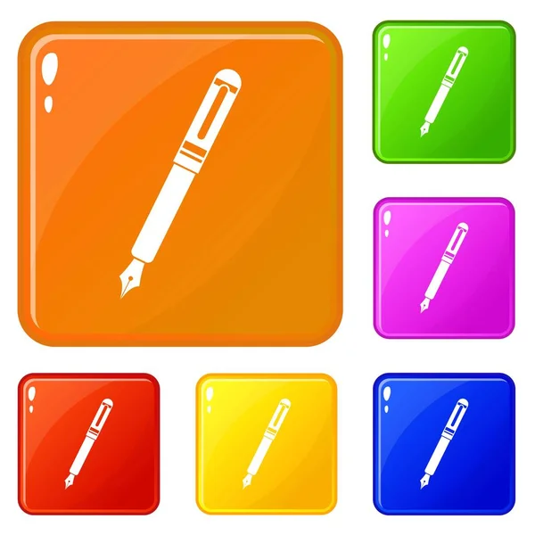 Svart fontän penna ikoner som vektor färg — Stock vektor