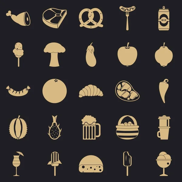 Set di icone per cestini alimentari, stile semplice — Vettoriale Stock