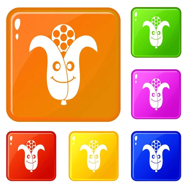 Taze gülümseyen Mısır koçanı simgeleri vektör renk ayarlamak