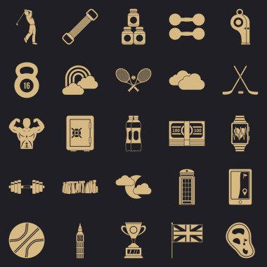 Golf ekipman Icons set, basit tarzı