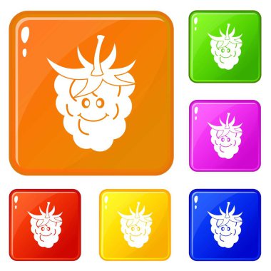 Olgun taze gülümseyen ahududu simgeler vektör renk ayarlamak