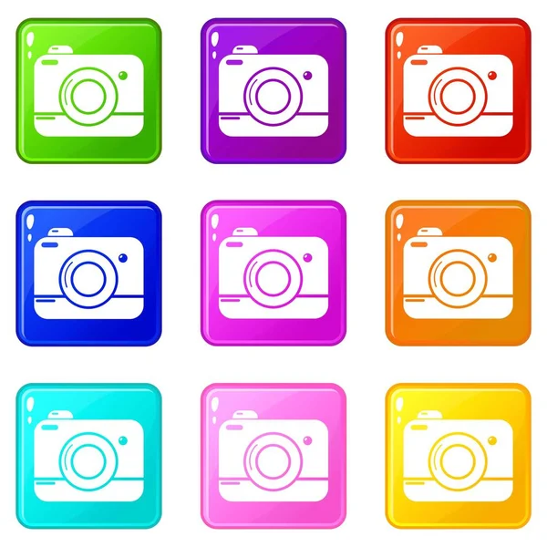 사진 카메라 아이콘 설정 9 색상 컬렉션 — 스톡 벡터