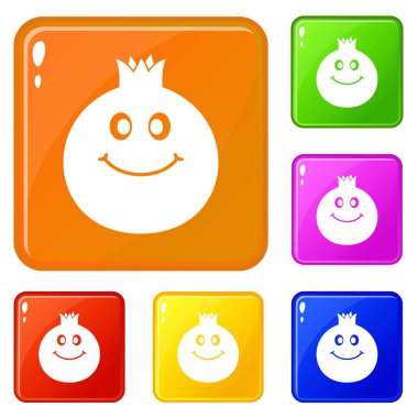 Olgun gülümseyen nar meyve simgeler vektör renk ayarlamak