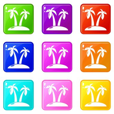 Tropikal ada simgeleri 9 renk koleksiyonu ayarlamak