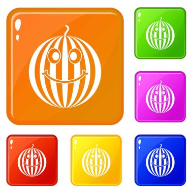 Olgun gülümseyen karpuz simgeler vektör renk ayarlamak