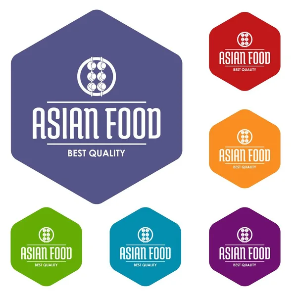 Calidad asiática comida iconos vector hexaedro — Vector de stock