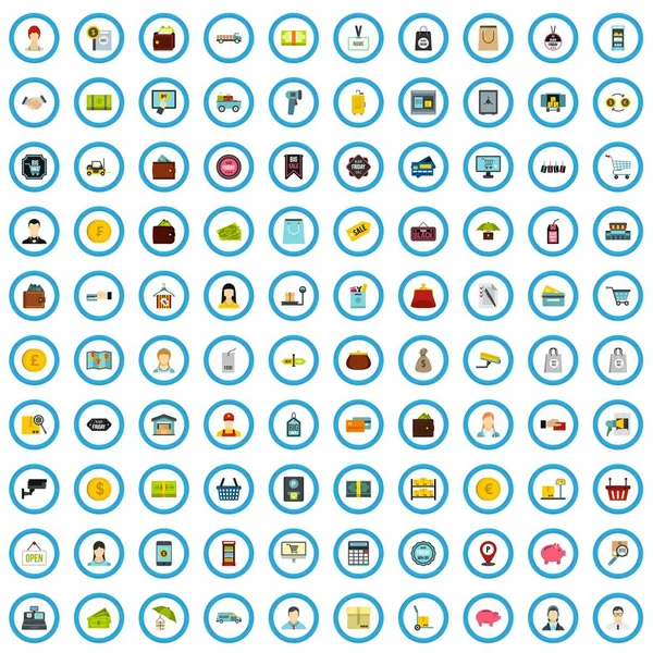 100 supermarket icons set, flat style — Stock Vector