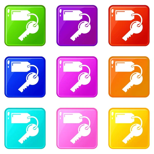 Conjunto de iconos de hotel clave de habitación 9 colección de colores — Vector de stock