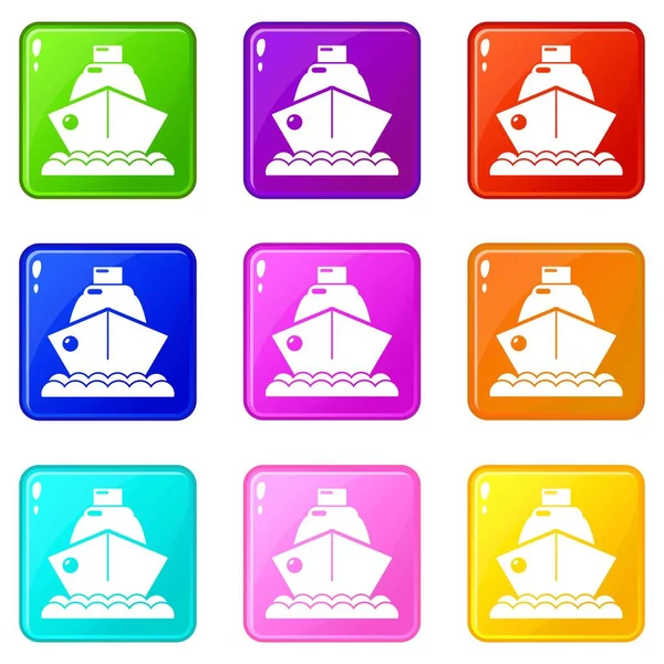 Icônes de bateau de croisière ensemble 9 collection de couleurs — Image vectorielle