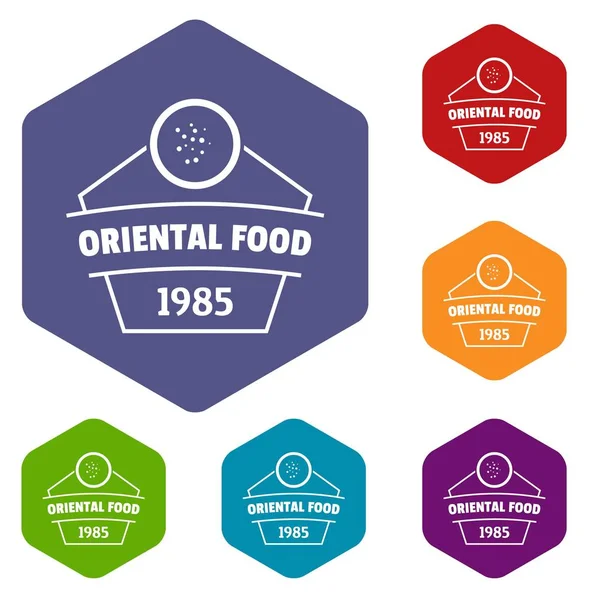 Iconos tradicionales de comida oriental vector hexaedro — Vector de stock