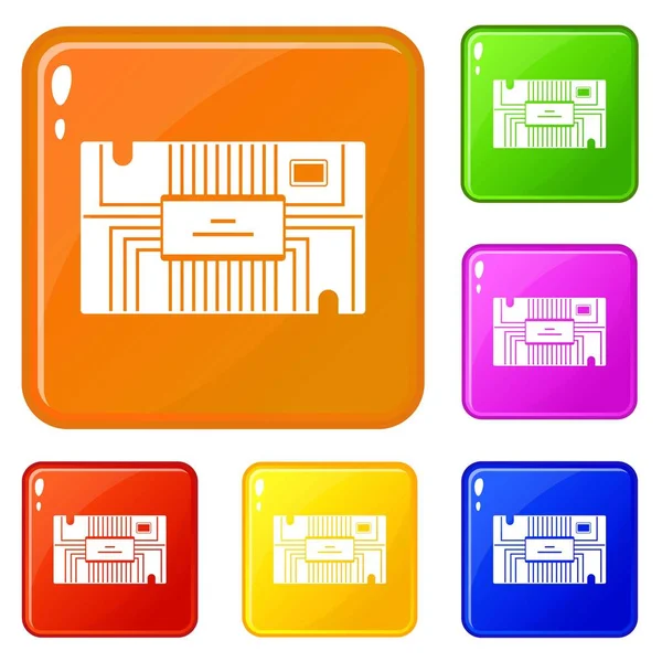 Icônes Microchip définir la couleur vectorielle — Image vectorielle