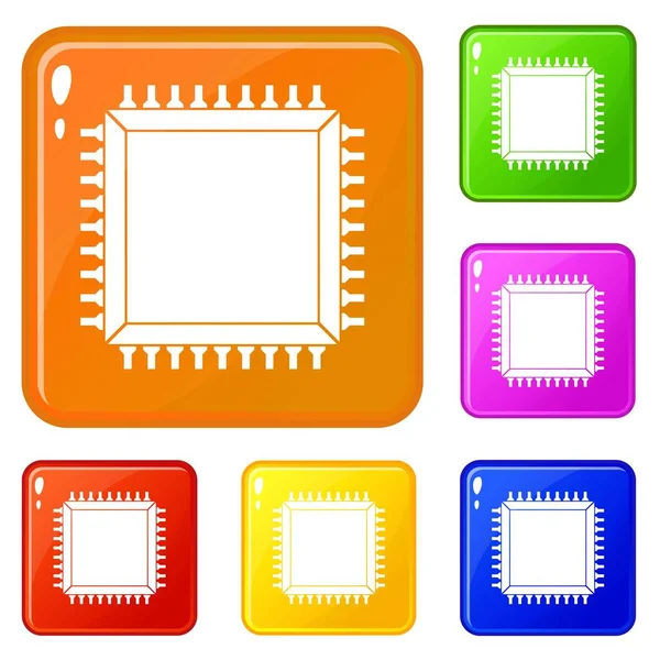 Computer microchip pictogrammen set vector kleur — Stockvector