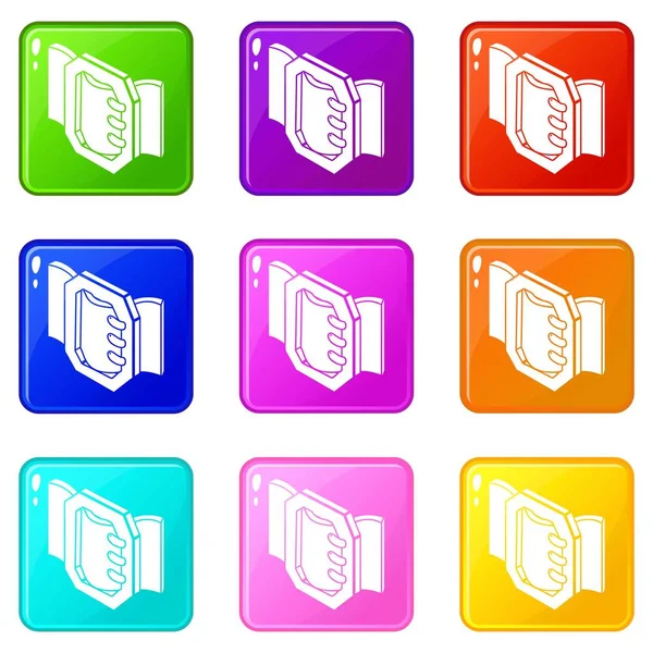 Conjunto de iconos de hebilla de cinturón 9 colección de colores — Vector de stock