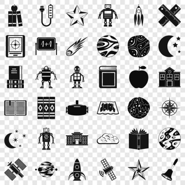 Astronomi kitabı Icons set, basit tarzı