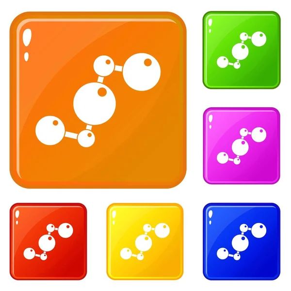 Moléculas químicas y físicas iconos set vector color — Vector de stock