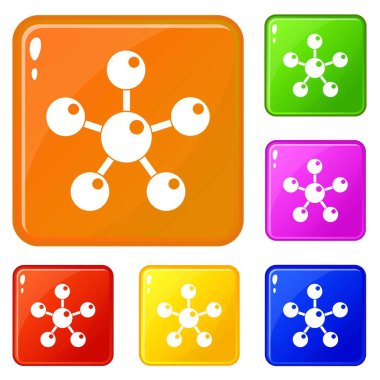 Kimyasal ve fiziksel moleküller simgeler vektör renk ayarlamak