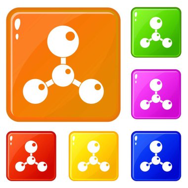 Kimyasal ve fiziksel moleküller simgeler vektör renk ayarlamak