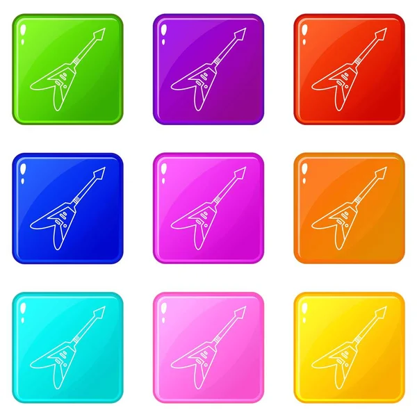 Conjunto de iconos de guitarra eléctrica 9 colección de colores — Vector de stock