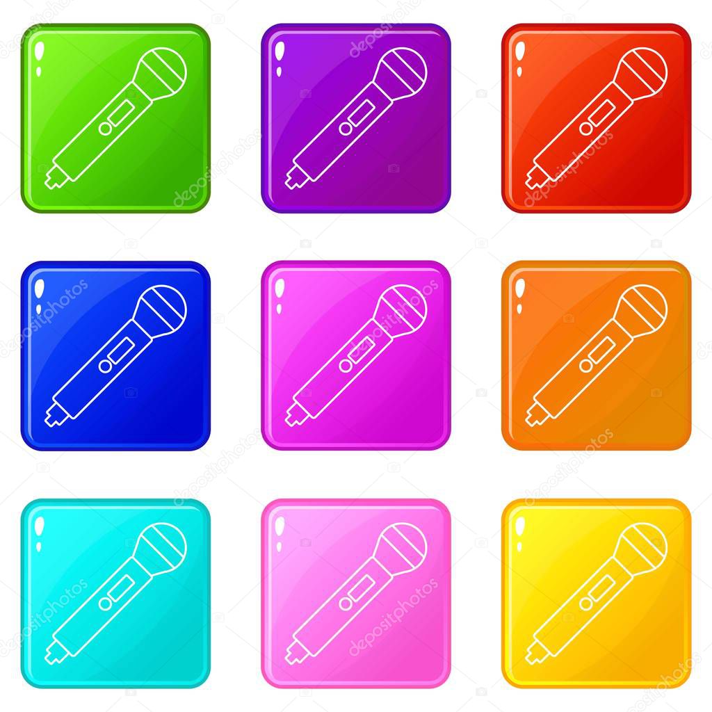 Microphone icons set 9 color collection