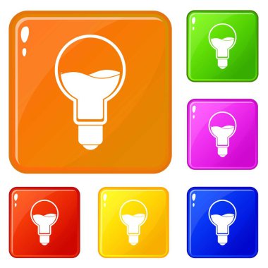 Simgeler içinde mavi su ile ampul vektör renk seti