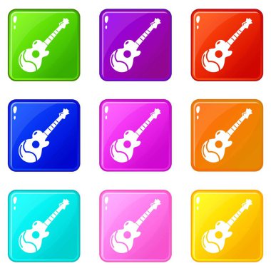 Akustik gitar simgeleri 9 renk toplama seti