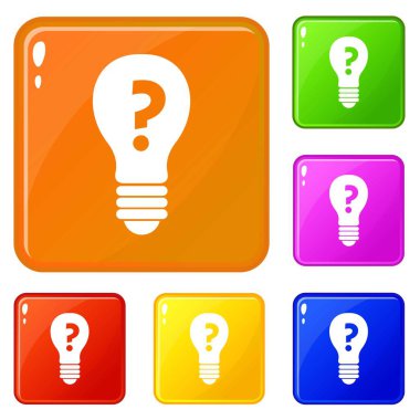 Simgeler içinde soru işareti ile ampul vektör renk seti