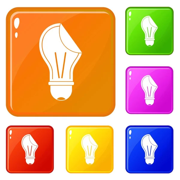 Glühbirne Sticker Symbole setzen Vektorfarbe — Stockvektor