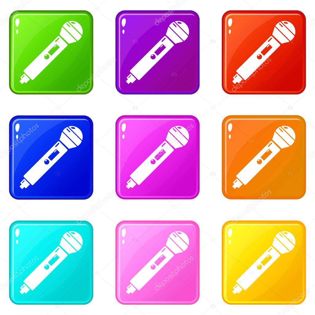 Microphone icons set 9 color collection