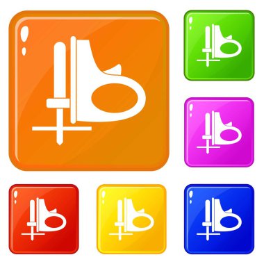 Akülü pistonlu testere simgeleri vektör renk seti