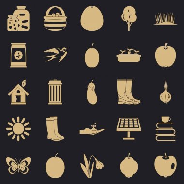 Yeşil orman Icons set, basit tarzı