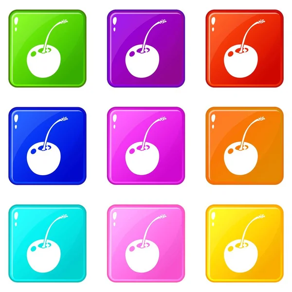 Set icone ciliegia 9 colori collezione — Vettoriale Stock