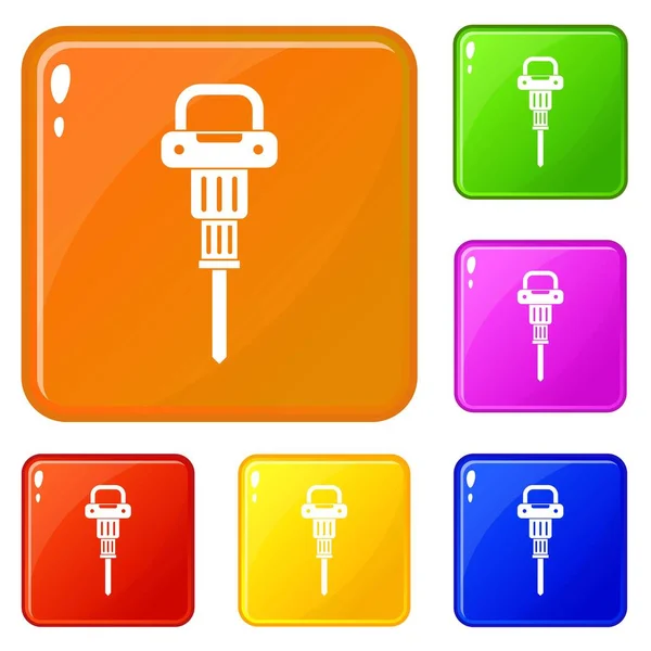 Pneumatische Hammer icons set vector kleur — Stockvector