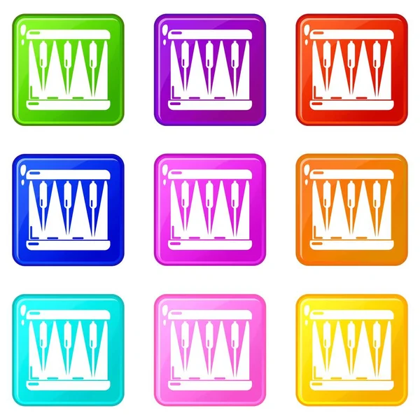 Bajo tambor iconos conjunto 9 colección de colores — Archivo Imágenes Vectoriales