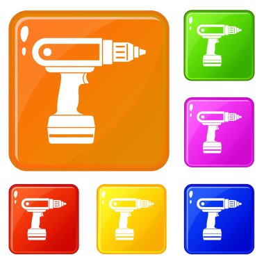 Elektrikli tornavida matkap simgeleri set vektör renk