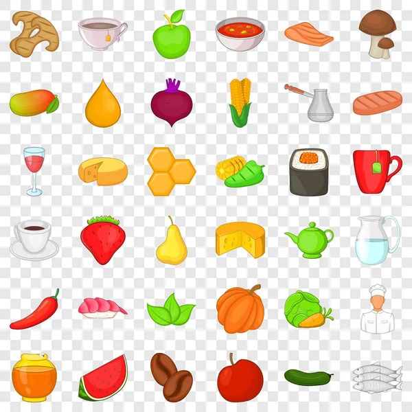 Comida para conjunto de ícones de dieta, estilo cartoon — Vetor de Stock