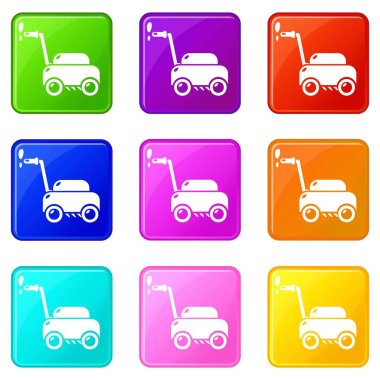 Çim biçme makinesi simgeleri 9 renk toplama seti