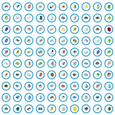 100 şehir Icons set, izometrik 3d stili