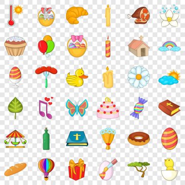 İyi Paskalya Icons set, karikatür tarzı