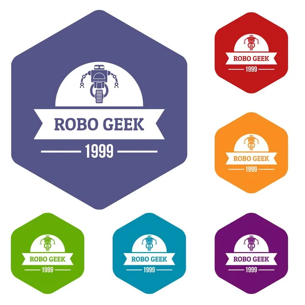 Robótica geek iconos vector hexaedro — Vector de stock