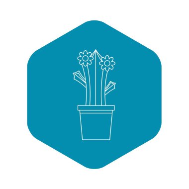 Pot simgesi, anahat stili çiçek açan kaktüs