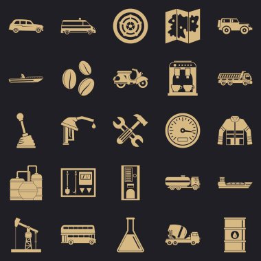 Benzin istasyonu Icons set, basit tarzı