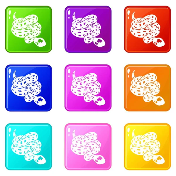 Anakonda Schlangensymbole Set 9 Farben Kollektion — Stockvektor