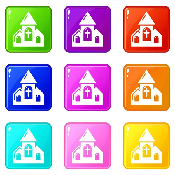 Wedding church icons set 9 color collection — Stock Vector