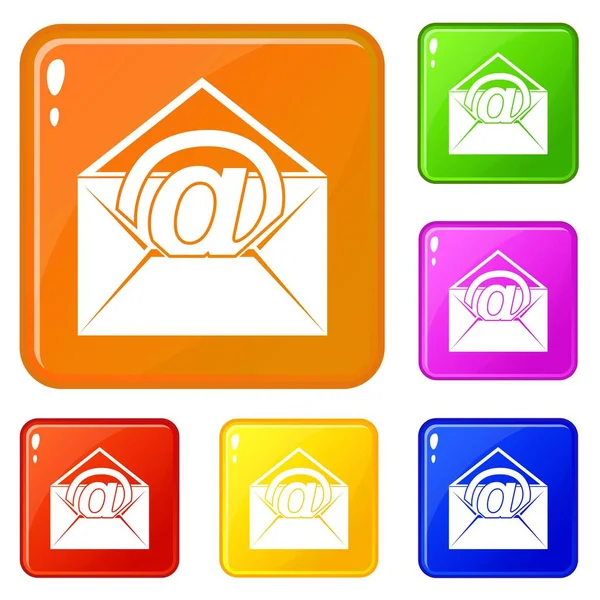 Kuvert med e-signera ikoner ange vektor färg — Stock vektor