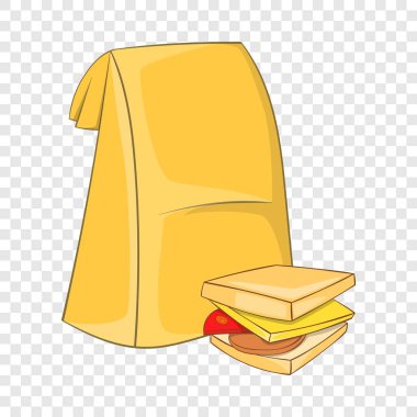 Öğle Yemeği çanta ve sandviç simgesi, karikatür tarzı