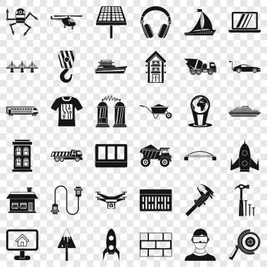 Mühendislik donanımları Icons set, basit tarzı