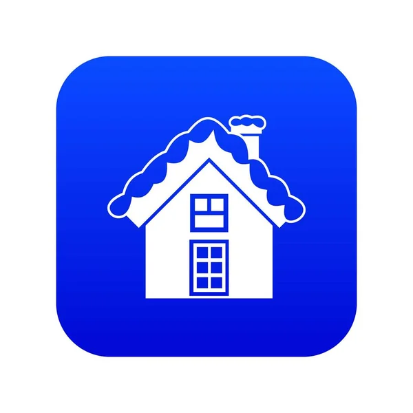Kleine besneeuwde Cottage pictogram digitale blauw — Stockvector