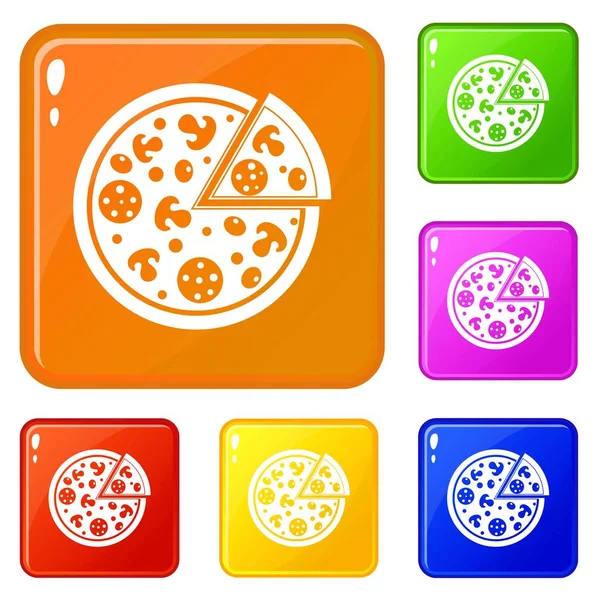 Νόστιμα ιταλική πίτσα ανυψωμένη φέτα ένα εικονίδιο σύνολο διανυσματικό χρώμα — Διανυσματικό Αρχείο